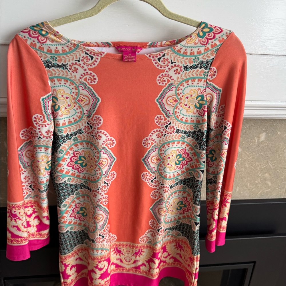 Sunny Leigh Orange and Pink Patterned Long Sleeve Top